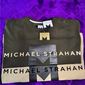 MICHAEL STRAHAN “Olive and Beige Short Sleeve Tee” BRAND NEW